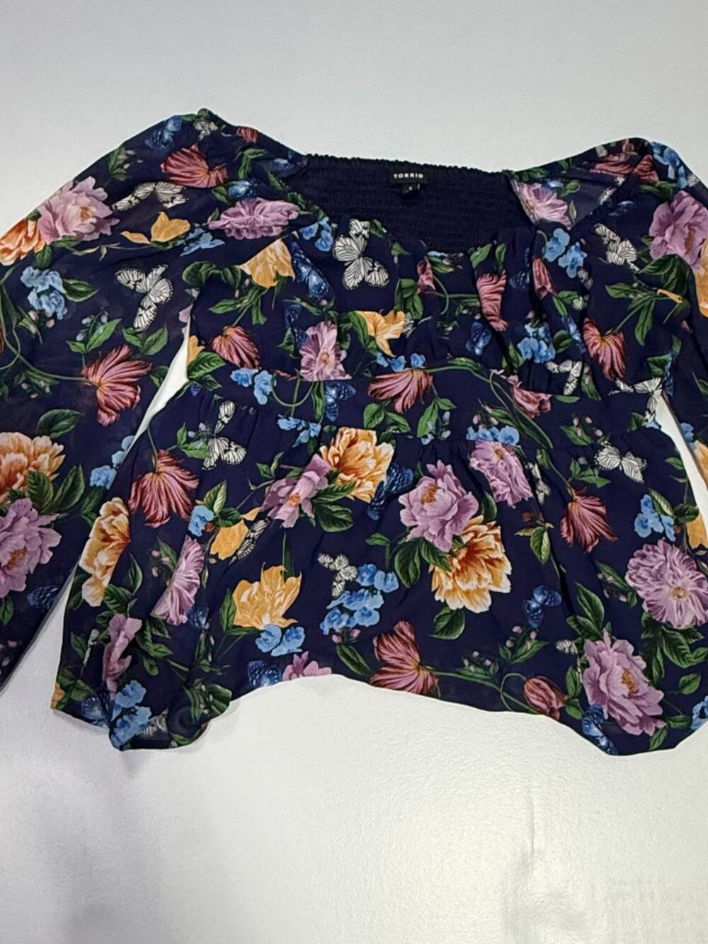 Torrid Butterfly Garden Floral Chiffon Peplum Blouse Navy Size 0
